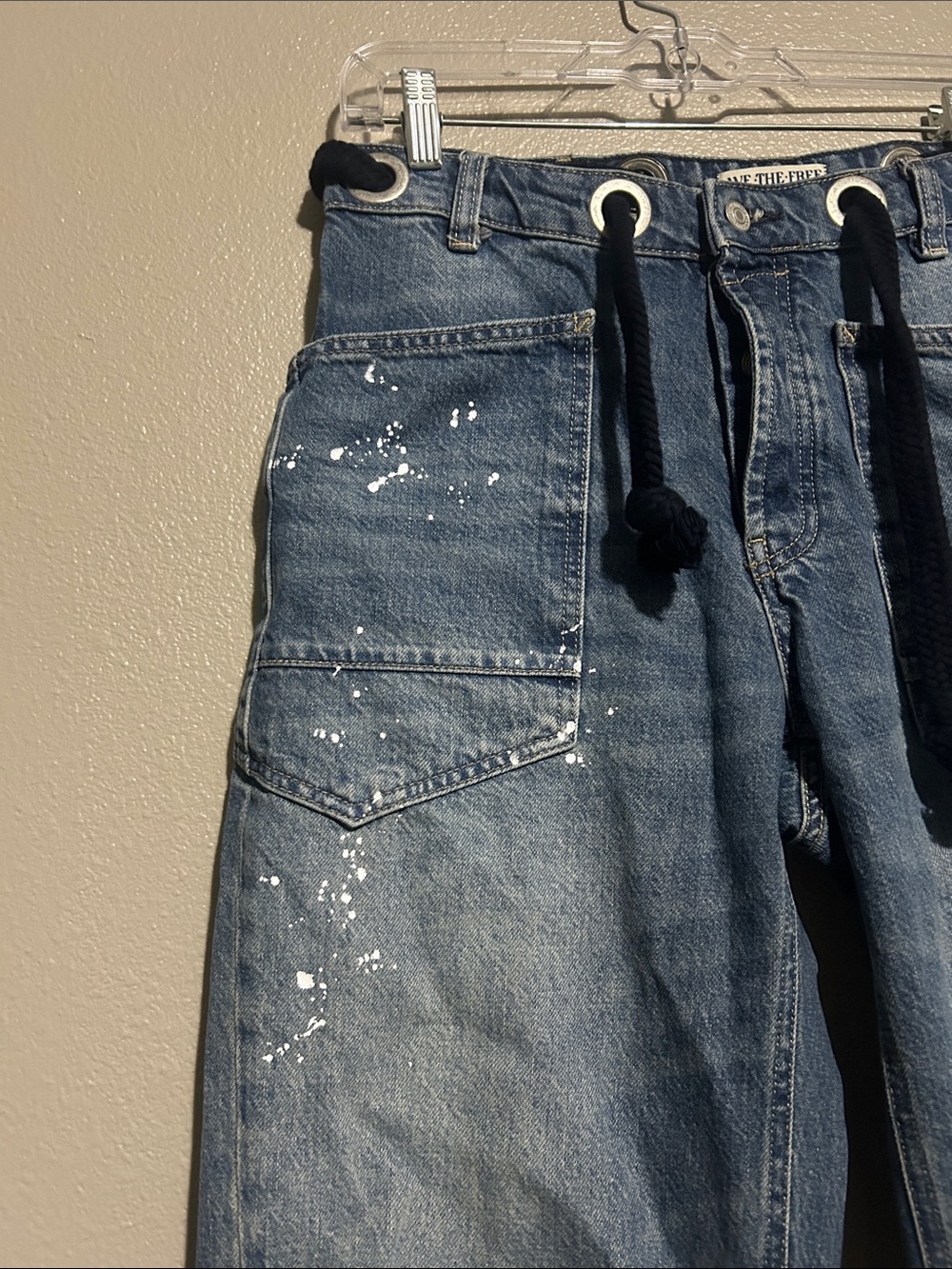 Free People We The Free Moxie Low Slung Pull On Barrel Jeans Timeless Blue 26 - Picture 8 of 14